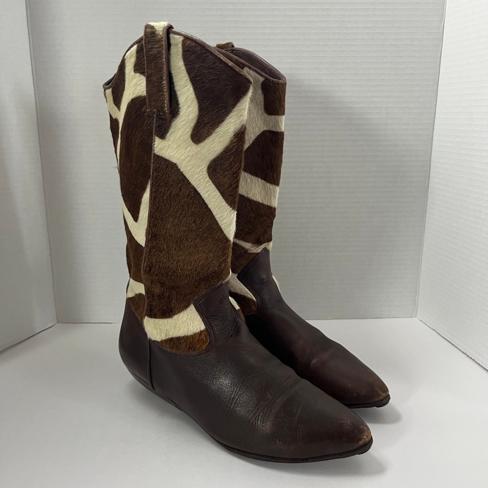 MIA Cat's Paw Vintage Giraffe Print Cow Hair Leather Cowgirl Boots Brown Size 9B